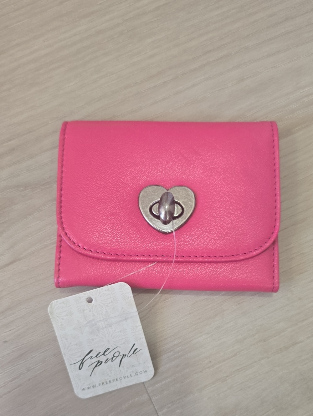 Free People Bright Pink Heart Turn-Lock Wallet